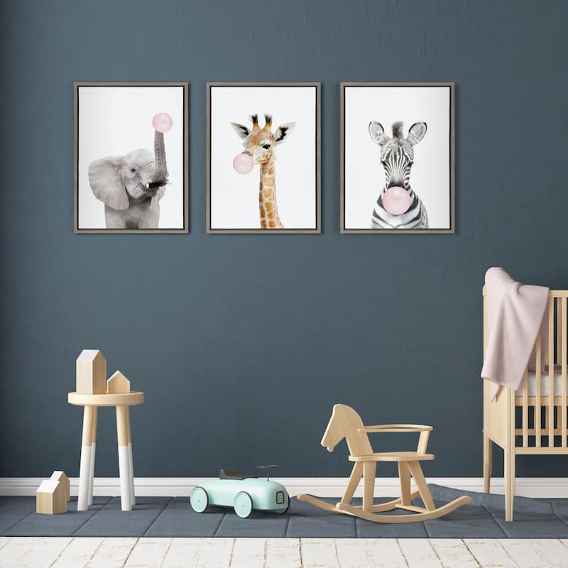 Kate and Laurel Sylvie Gum Elephant Framed Canvas by Amy Peterson