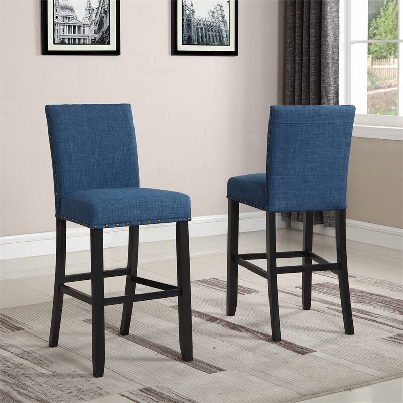 Fabric Bar Stools with Nailhead Trim,Set of 2 - Blue