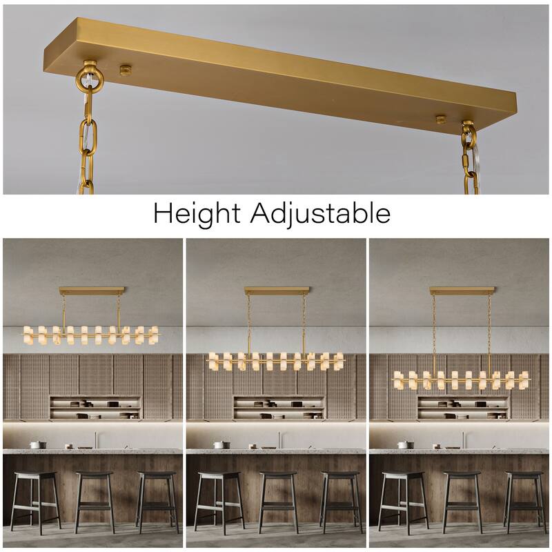 Modern Alabaster Glass Chandelier, Round or Linear Pendant Light with Up & Down Shades, D600-L1370, Copper or Black Finish