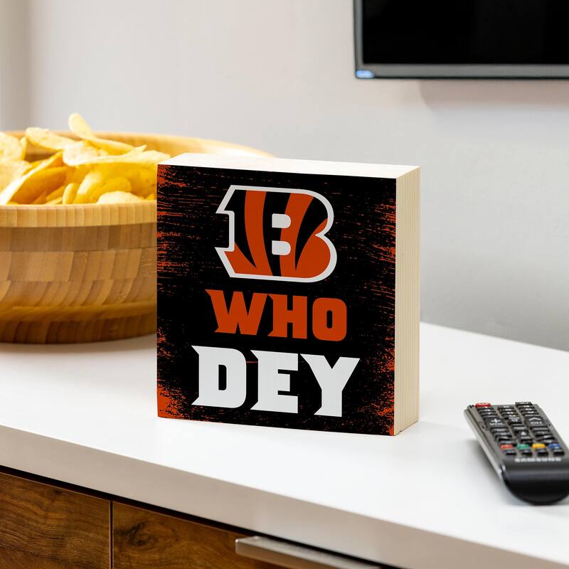 Cincinnati Bengals Wooden Tabletop Mantel Shelf Sign - 6" x 6"