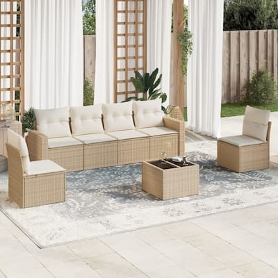 vidaXL Garden Sofa Set Beige PE rattan Large Adjustable Feet - 21.7 x 21.7 x 14.6