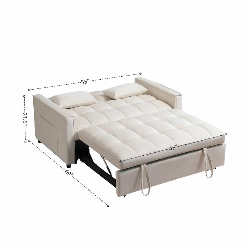 Pull-Out Sofa Bed - Adjustable Velvet Couch with Pillows