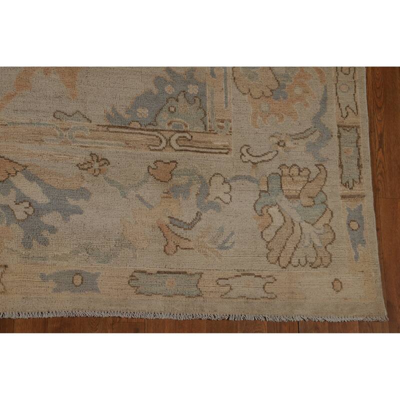 Transitional Beige Oushak Turkish Area Rug Hand-Knotted Wool Carpet - 7'11"x 9'11"