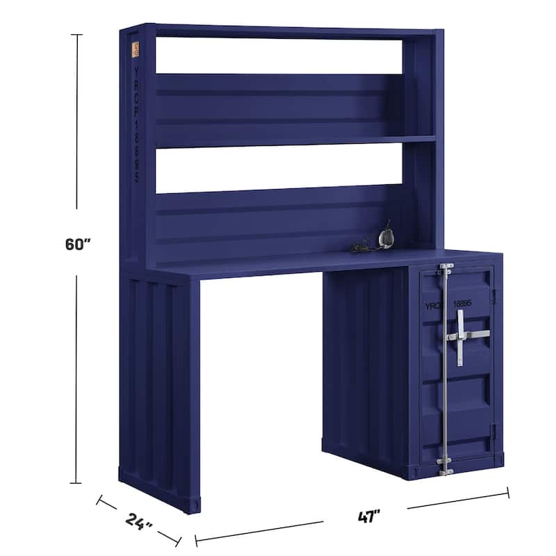 Container Design Metal Writing Desk with Hutch in Blue