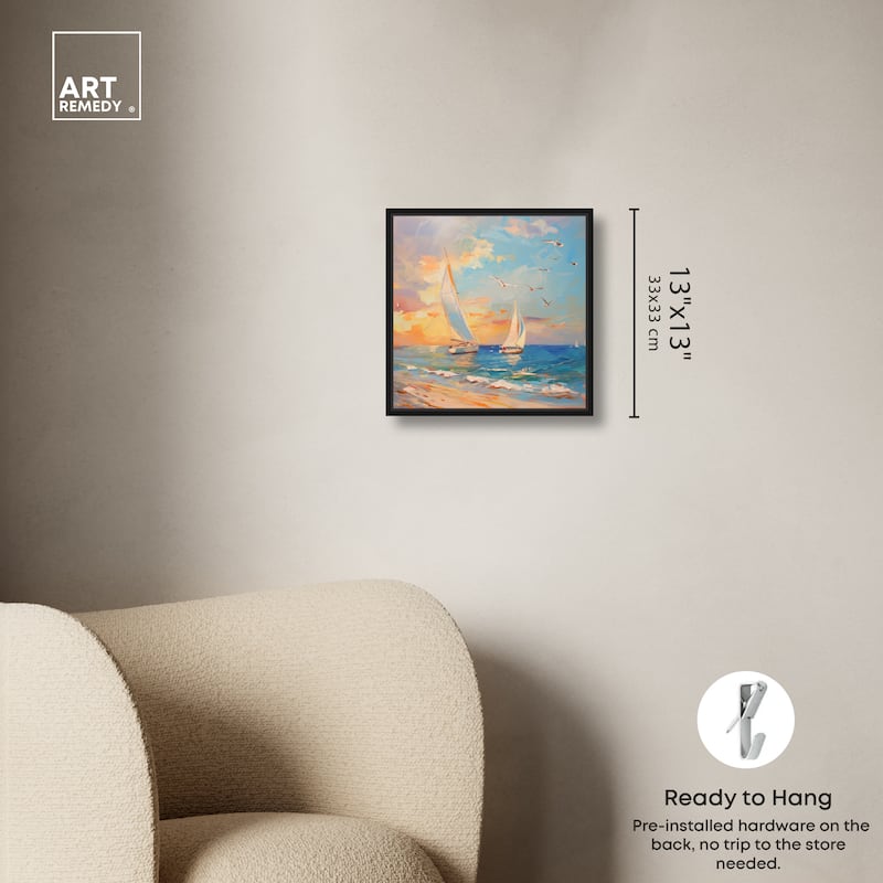 Art Remedy Sailboats In The Sunset Framed Sailing 1 Piece Canvas Wall Art
