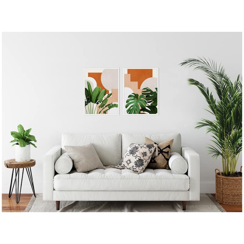 Kate and Laurel Sylvie Abstract Botanical Leaves Framed Canvas Art Set by July Art Prints