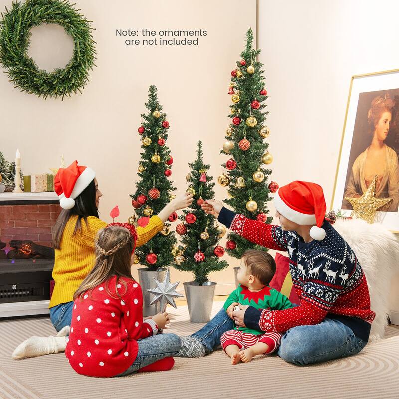 Gymax Potted Artificial Christmas Tree Set of 3 with 3/4/5 FT Faux