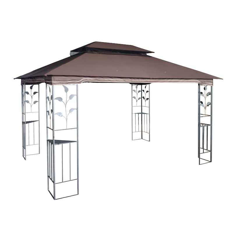 13x10 FT Patio Steel Gazebo, Canopy Tent with Ventilated Double Roof, Mosquito Netting & Privacy Screens for Garden, Backyard