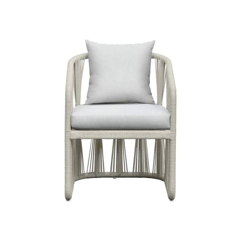 Alexa Outdoor Dining Arm Chair with Pillow Back, White