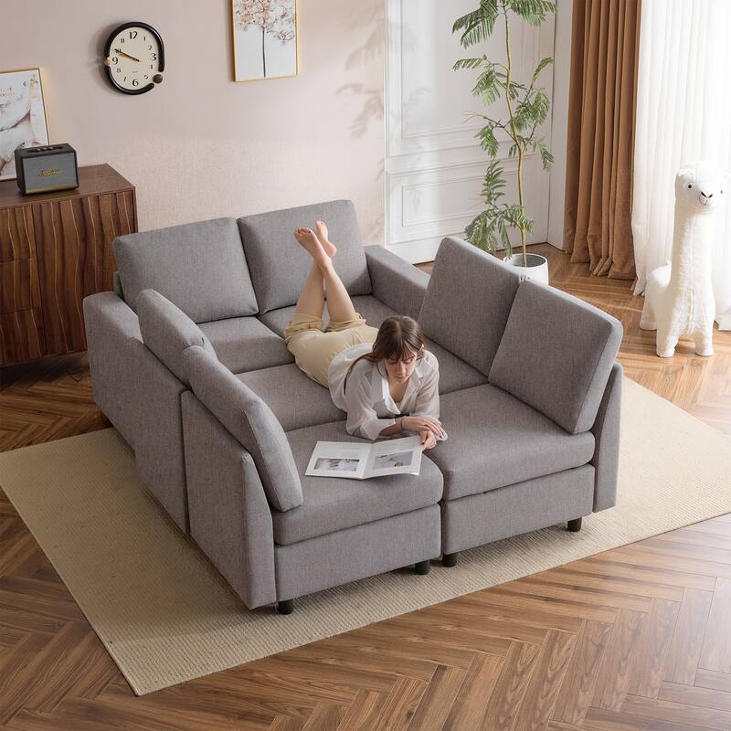 Erommy 6/7-Piece Modular Sectional Sofa – Reversible L-Shaped Couch with Hidden Storage, Space-Saving Living Room Furniture