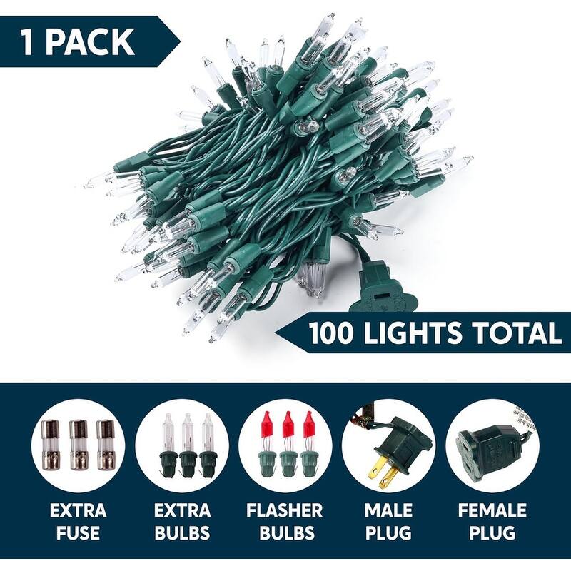 100-Count Clear White Christmas Light Set - Green