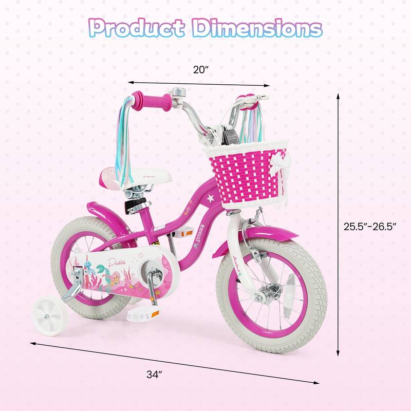 Gymax 12'' Kids Bike w/Training Wheels Hand Coaster Brakes Adjustable - Rose Red