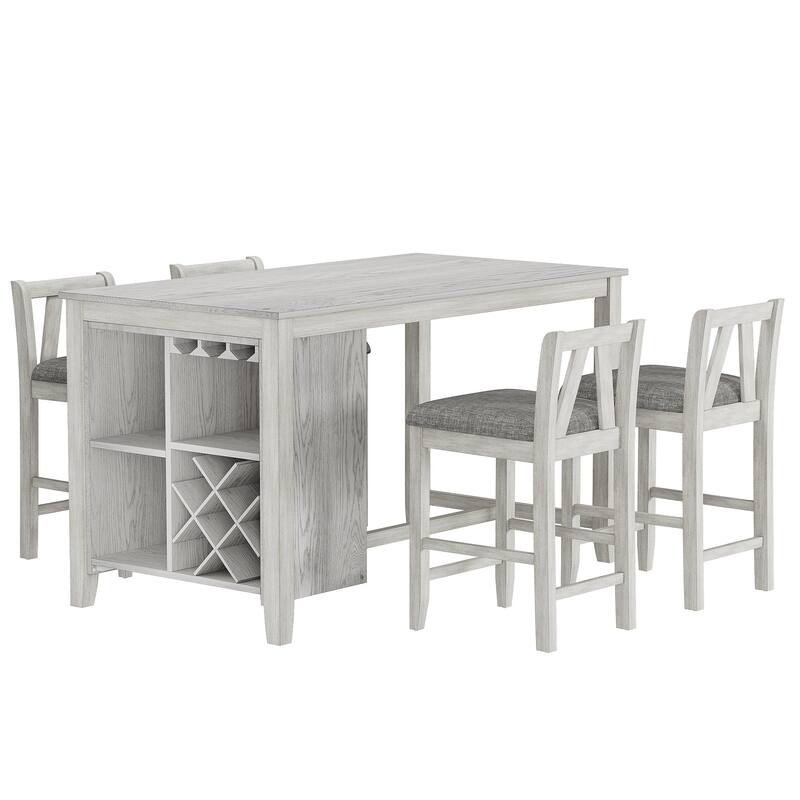 Counter Height Dining Table Set Kitchen Island Set with Storage Shelves and Dining Chairs Solid Wood Kitchen Dining Room Set