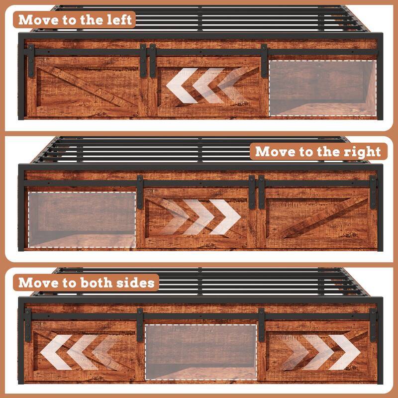 Noise-free Metal Bed Frame with Charging Station, Brown Platform Bed Frame with LED Headboard Storage Footboard