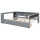 preview thumbnail 10 of 11, Grey Wood Full Size Platform Bed with Desk, Storage Shelves and Upholstered Headboard