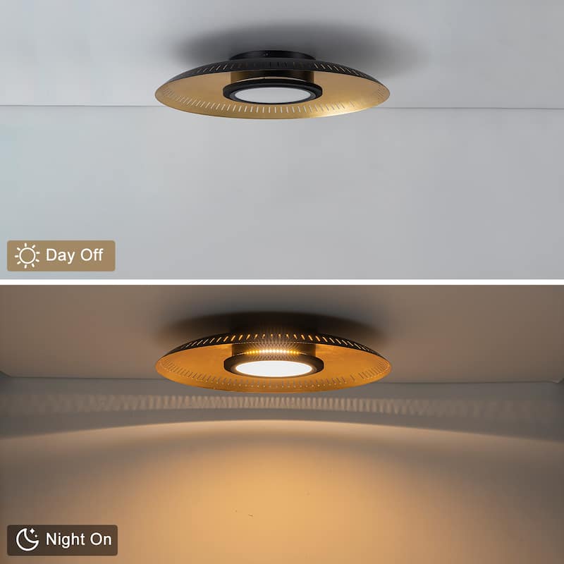 Black Iron LED Flush Mount Ceiling Light with Gold Foil Interior - Dia.22.83-in