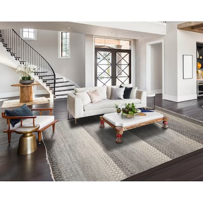 Beige Tibetan Wool & Bamboo Silk Hand Knotted Rug Geometric Style - 8' x 10'