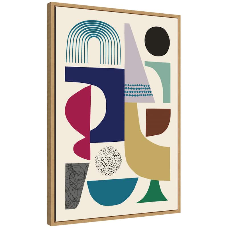 Kate and Laurel Sylvie MCM Retro Abstract Pattern Rainbow Framed Canvas by Rachel Lee - 23x33