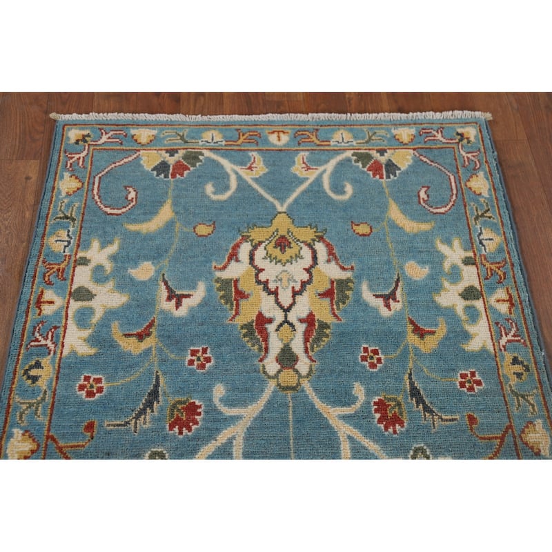 Light Blue Oushak Runner Rug Handmade Transitional Wool Carpet - 2'9" x 9'9"