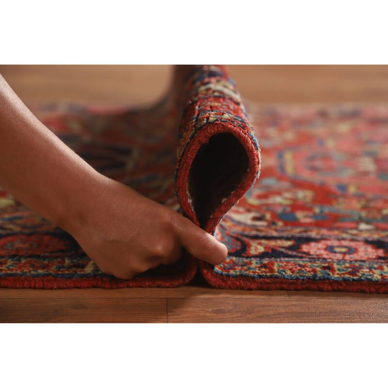 Hand Knotted Oriental 100% Wool Carpet Traditional Floral Red Heriz (serapi) Runner Rug - 12' 8'' X 3' 4''