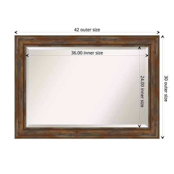 dimension image slide 3 of 4, Beveled Wood Wall Mirror - Alexandria Rustic Brown Frame