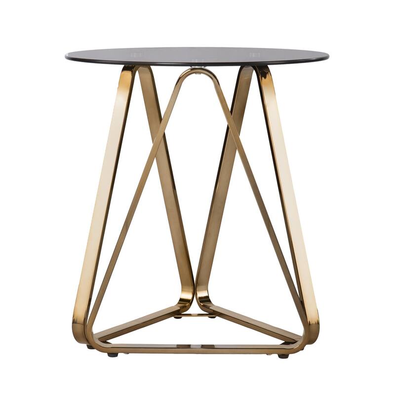 24" Champagne Glass And Iron Round End Table - 22x22x24.25