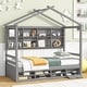 preview thumbnail 24 of 33, Elegant Twin House Bed Kids Bed with Roof Frame,Bedside Storage Shelves,Ladder and Guardrail Grey