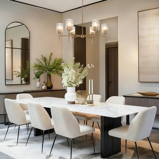 Laxow Modern Gold 6-Light Wheel Chandelier Textured Glass Light for Dining Living Room - 33.5"Dx20.5“H