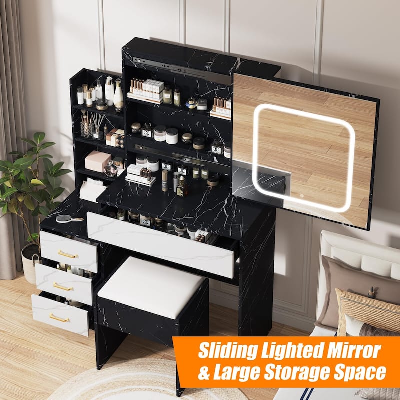 Vanity Desk with Mirror and LED Lights