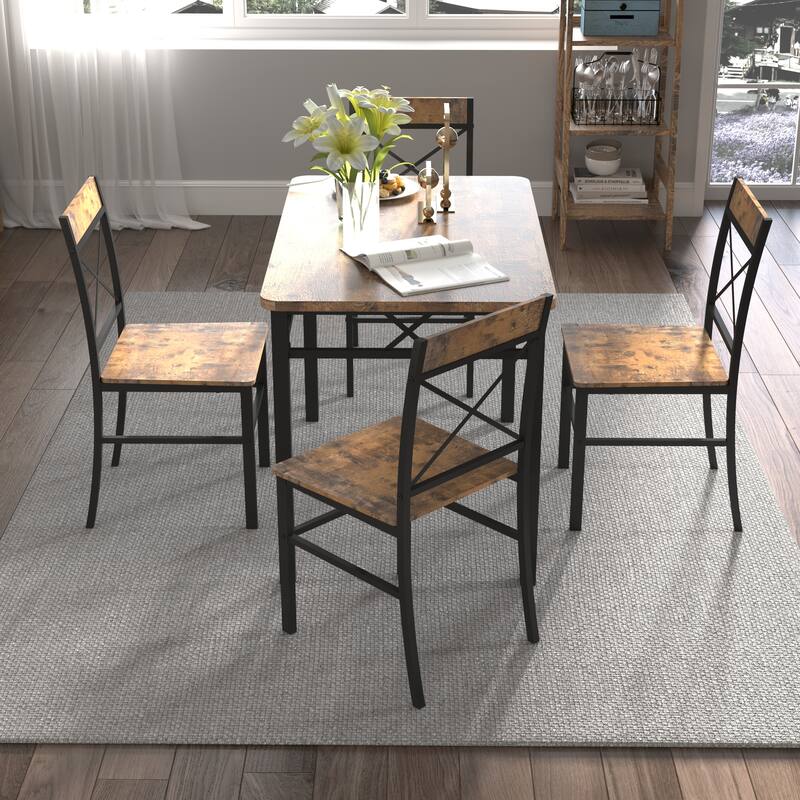 3-Piece Industrial Dining Table Set Breakfast Nook, Black Brown Kitchen Table Set with 2 Dining Chairs