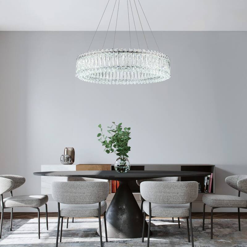 1/2-Tier Dimmable Chrome Crystal LED Drum Chandelier