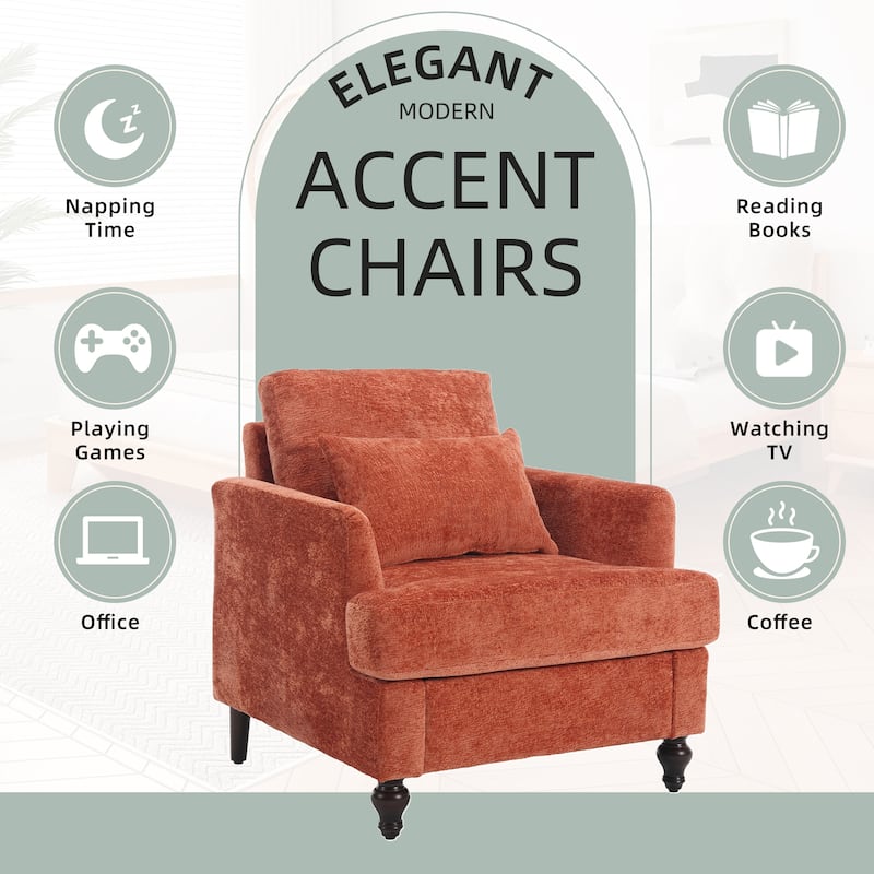 HOMEFUN Chenille Upholstered Mid Century Modern Wood Frame Armchair for Living Room
