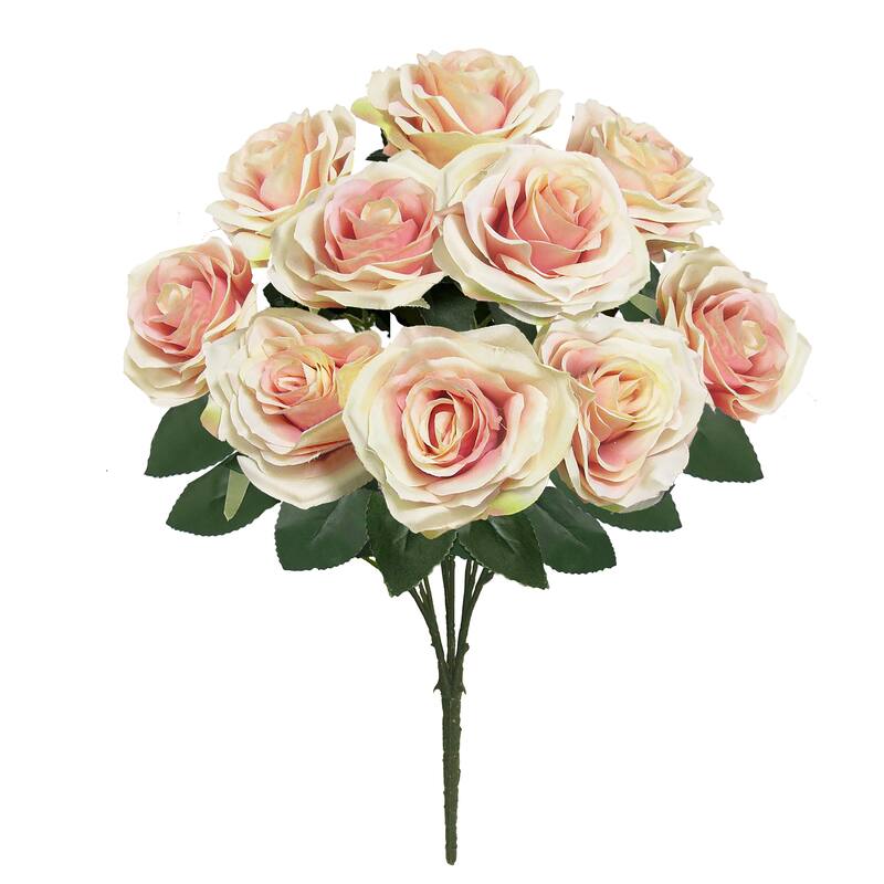 Set of 2 Artificial Queen Rose Flower Stem Bush Bouquet 18in - 18" L x 11.5" W x 11.5" DP - Ivory Pink