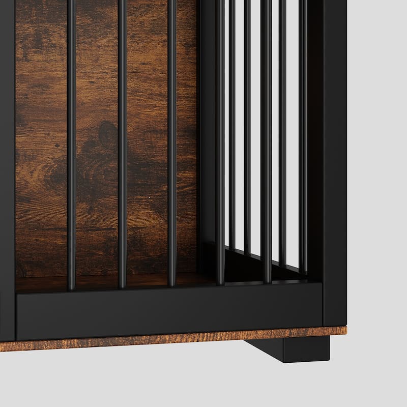 Furniture Style Double Dog Crate with Drawers, 64.6" Wooden Pet Kennel End Table, Removable Divider, Heavy Duty Metal Bars