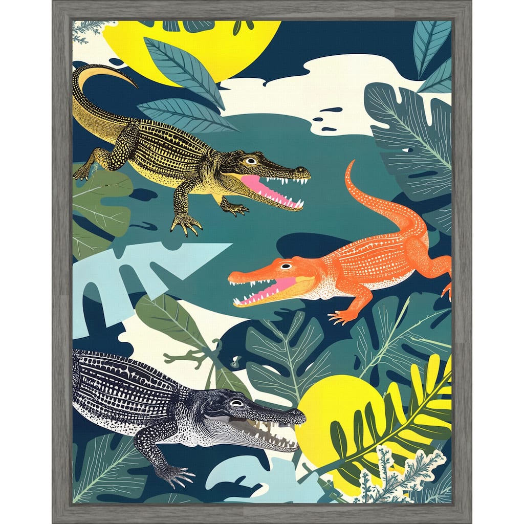 Three Crocodiles by Uma Gokhale Framed Canvas Wall Art