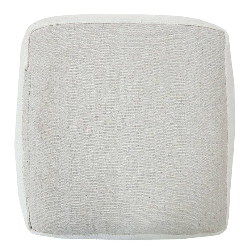 Sevita Ivory and Beige Farmhouse Chic Shag Textured Pouf Ottoman