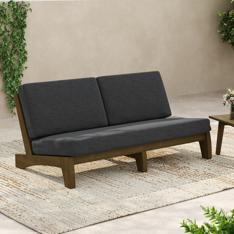 64'' Outdoor Patio Sofa - Dark Grey - Brown Wood