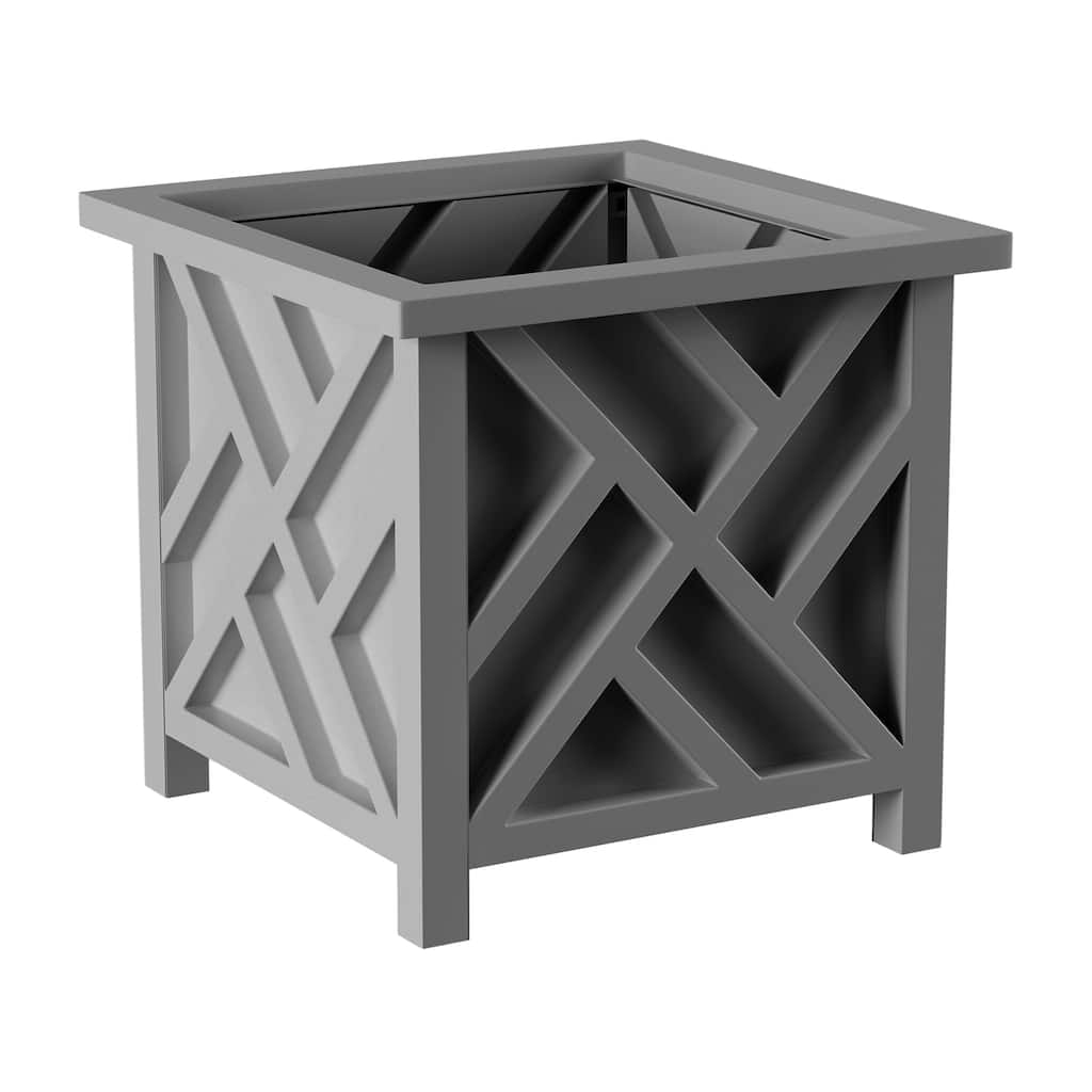 Lattice Design Planter Box - 14.75-Inch-Square Decorative Outdoor Flower or Plant Pot by Pure Garden (Gray)
