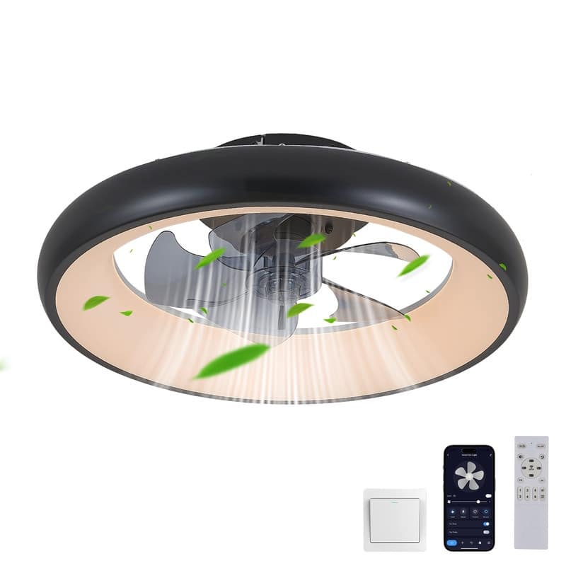 20" Black Smart LED Ceiling Fan – Dimmable & Adjustable Color Temperature, Silent 6-Speed Reversible DC Motor. - Black