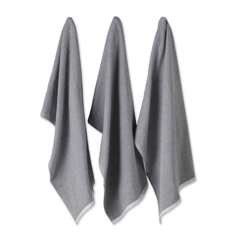 Asst Barn Red French Terry Dishtowel Set/3 - Mineral Gray Chambray Solid