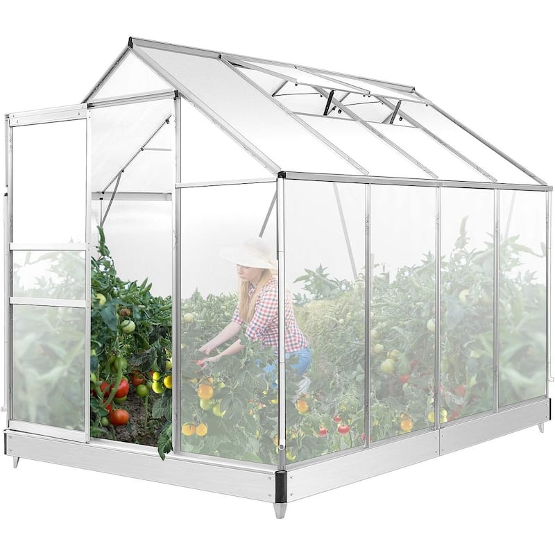 8 x 6FT Greenhouse 2 Vent Window with Lockable Hinged Door Walk-in Hobby Greenhouse Aluminum Hot House - Grow Tent