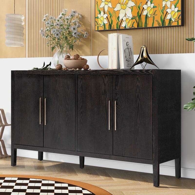 Vintage Wooden Sideboard with 4 Metal Handles - Walnut