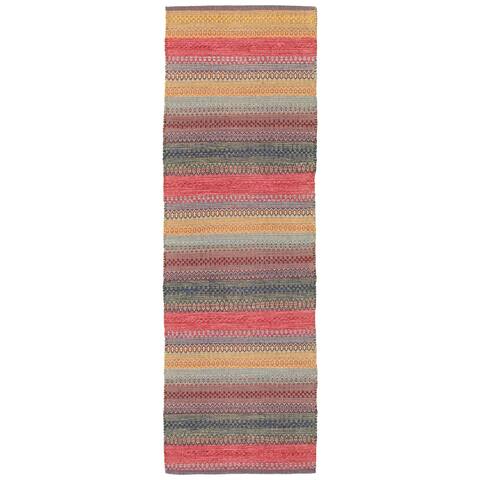 ECARPETGALLERY Flat-weave Bold and Colorful Navy, Pink Wool Kilim - 2'0 x 6'9