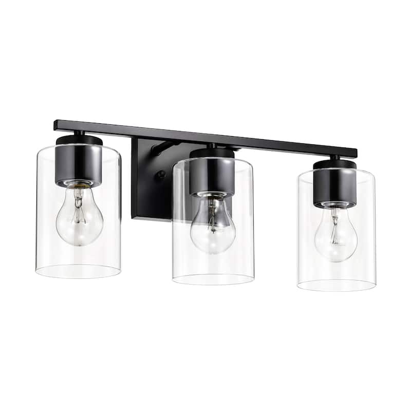 17 in. Matte Black 3-Light Vanity Light with Clear Glass Shades - Matte Black