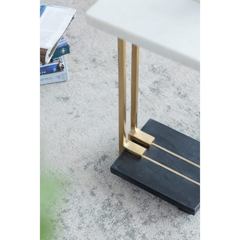 C-Shaped Marble Side Table - 22.25" - White and Black