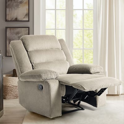 Overstuffed Cotton Corduroy Manual Pushback Recliner with Wide Armrest