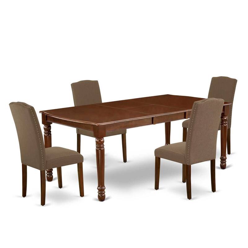 Southwestern Dining Set 5Pc Rectangular Table & 4 Chairs - Dark Coffee Linen Fabric