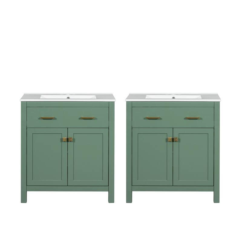 60" Modern Bathroom Vanity Set with Double Vanities (Separate), Double Ceramic Sinks - Green