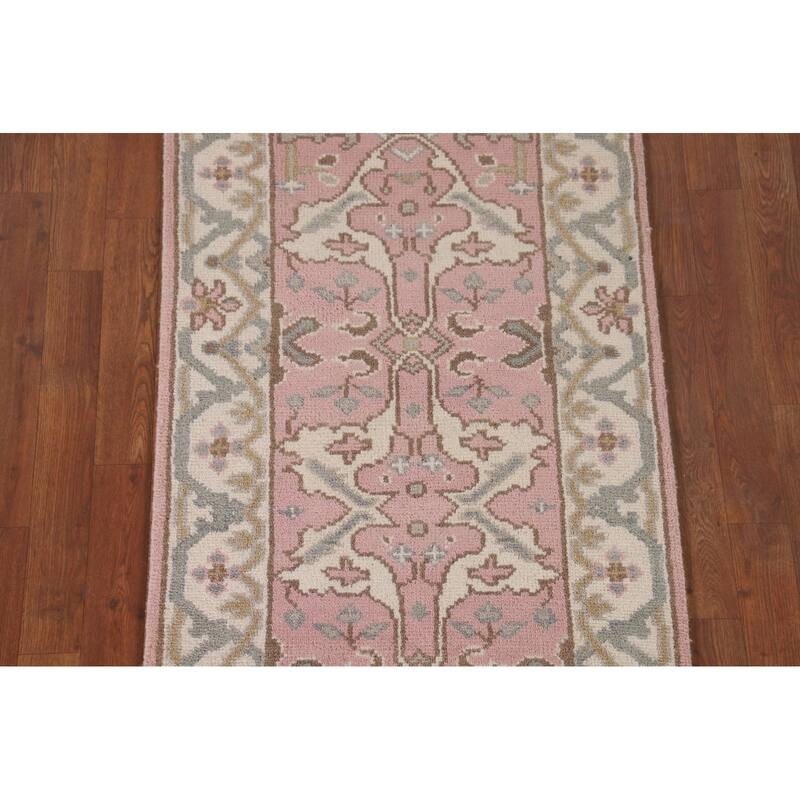 Light Pink Oushak Oriental Runner Rug Handmade Wool Carpet - 2'6"x 9'10"