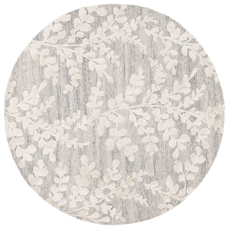 SAFAVIEH Handmade Glamour Liseta Modern Wool & Viscose Rug - 6' Round - Natural/Grey
